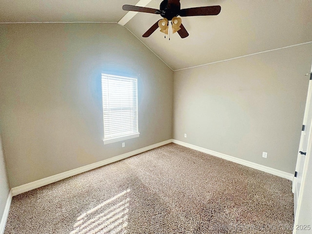 4169 Highland Dr, Tahlequah, OK 74464 - carpeted empty room with a ceiling fan, lofted ceiling, and baseboards