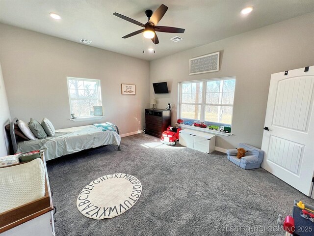 11457 N 510th Rd, Tahlequah, OK 74464 - bedroom with carpet, multiple windows, baseboards, and recessed lighting