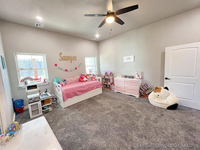 11457 N 510th Rd, Tahlequah, OK 74464 - bedroom with carpet flooring, ceiling fan, and recessed lighting