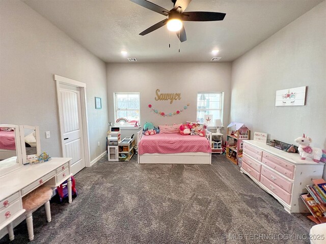 11457 N 510th Rd, Tahlequah, OK 74464 - bedroom featuring dark colored carpet, ceiling fan, and baseboards