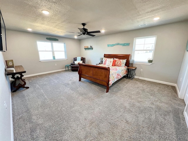 11457 N 510th Rd, Tahlequah, OK 74464 - bedroom with a textured ceiling, baseboards, carpet flooring, recessed lighting, and ceiling fan