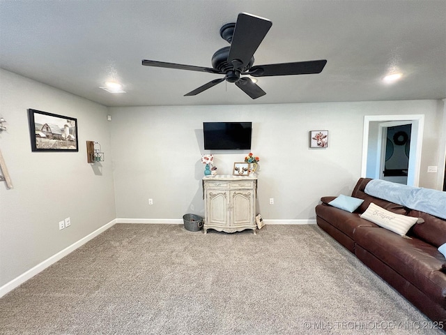 11457 N 510th Rd, Tahlequah, OK 74464 - living area featuring carpet floors, a ceiling fan, and baseboards