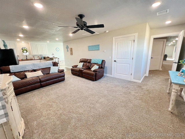 11457 N 510th Rd, Tahlequah, OK 74464 - living area with ceiling fan, light colored carpet, recessed lighting, and baseboards