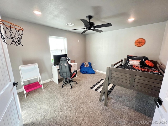 11457 N 510th Rd, Tahlequah, OK 74464 - carpeted bedroom featuring baseboards, an office area, ceiling fan, and recessed lighting