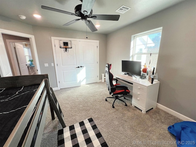 11457 N 510th Rd, Tahlequah, OK 74464 - office with carpet, a ceiling fan, baseboards, and recessed lighting