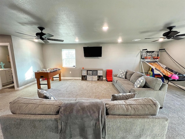 11457 N 510th Rd, Tahlequah, OK 74464 - living room with light colored carpet, a ceiling fan, and baseboards