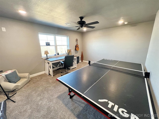 11457 N 510th Rd, Tahlequah, OK 74464 - game room featuring a ceiling fan, baseboards, carpet flooring, and an office area