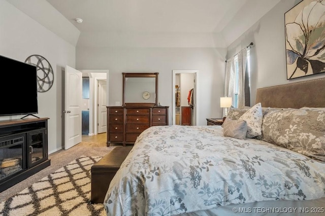 bedroom with a walk in closet and carpet flooring