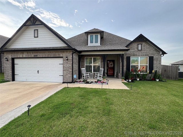 31287 E 64th St S, Broken Arrow, OK 74014 - view of front of house featuring brick siding, covered porch, driveway, roof with shingles, and a garage