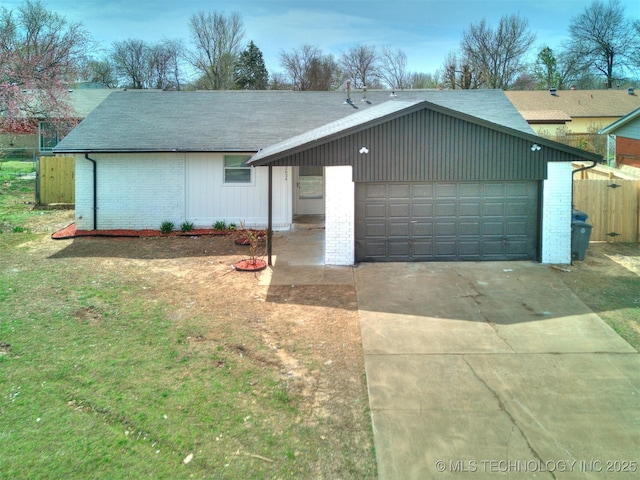 ranch-style home with fence and brick siding