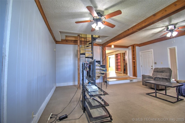 6508 W Cameron St, Sand Springs, OK 74127 - workout room featuring a textured ceiling, carpet, and ceiling fan