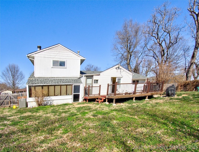 6508 W Cameron St, Sand Springs, OK 74127 - back of house with a shingled roof, a yard, fence, and a wooden deck