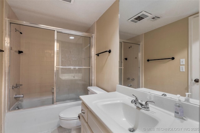 6505 S Oswego Ave, Tulsa, OK 74136 - full bath featuring combined bath / shower with glass door, visible vents, toilet, and vanity