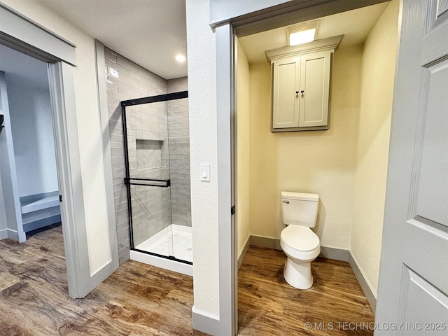 17022 S 579th Rd, Tahlequah, OK 74464 - bathroom featuring wood finished floors and a shower stall