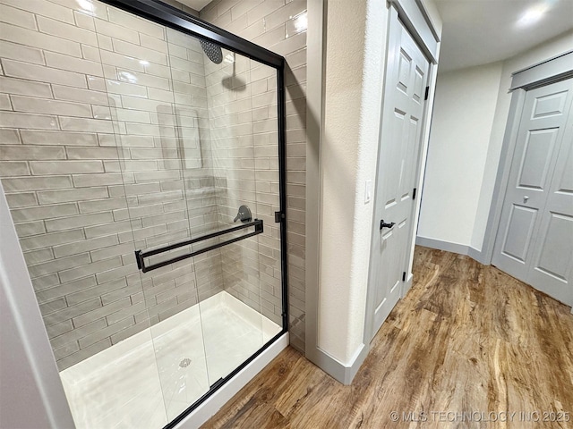 17022 S 579th Rd, Tahlequah, OK 74464 - bathroom with wood finished floors and a stall shower