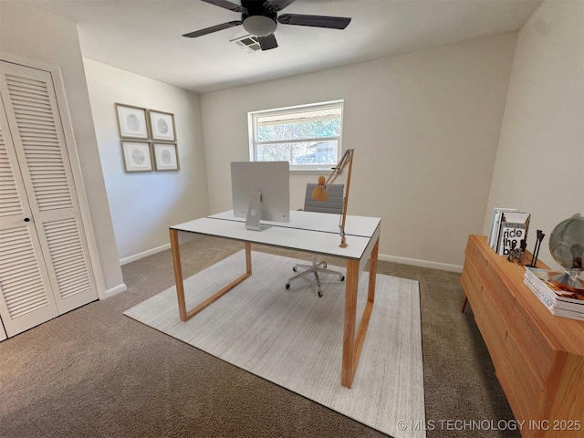 4760 S Irvington Ave, Tulsa, OK 74135 - carpeted office space featuring visible vents, baseboards, and ceiling fan