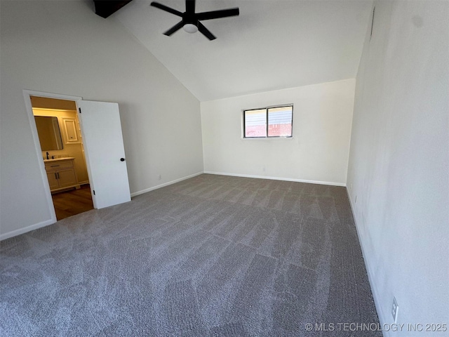 4760 S Irvington Ave, Tulsa, OK 74135 - bonus room with high vaulted ceiling, baseboards, carpet floors, and ceiling fan