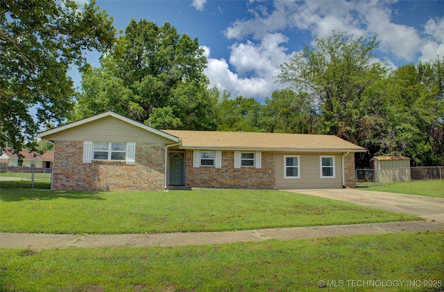 46 S 188th E Ave, Tulsa, OK 74108 - ranch-style house featuring brick siding, concrete driveway, a front yard, and fence