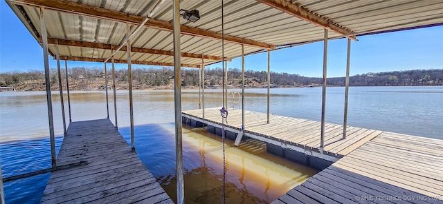 view of dock with a water view