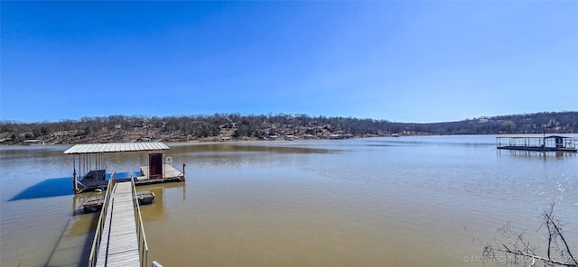 view of dock with a water view