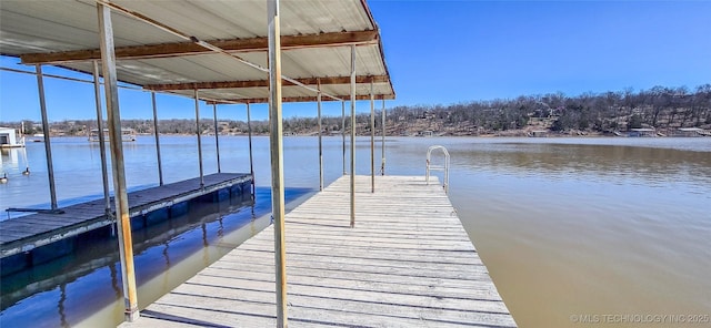 dock area with a water view