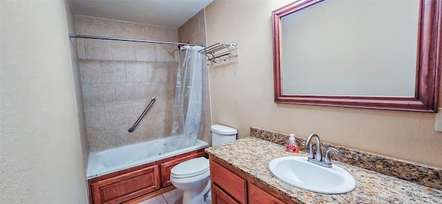 bathroom with vanity, toilet, and shower / tub combo with curtain