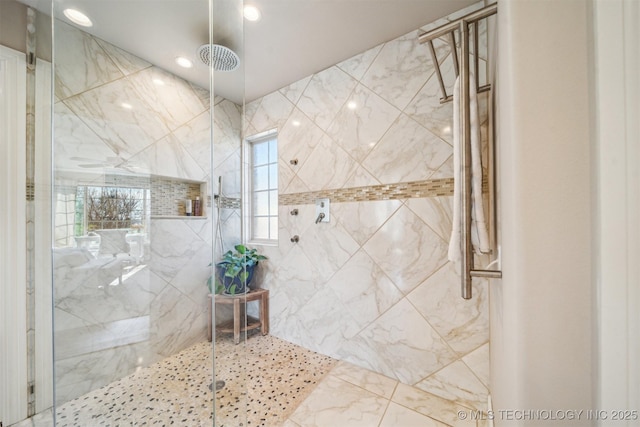 122 Osage Ridge Dr, Sand Springs, OK 74063 - full bathroom with recessed lighting and a marble finish shower