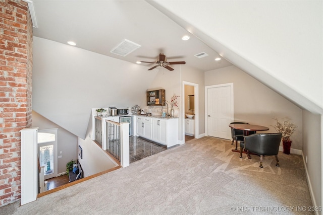 122 Osage Ridge Dr, Sand Springs, OK 74063 - interior space with recessed lighting, visible vents, carpet floors, and lofted ceiling