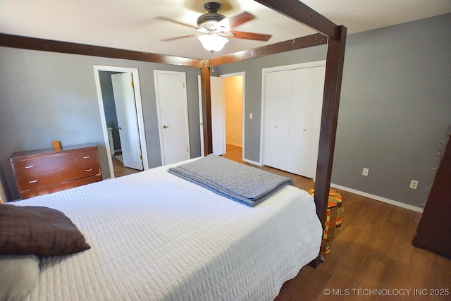 1004 S Owens Ave, Tahlequah, OK 74464 - bedroom with wood finished floors, baseboards, and a ceiling fan