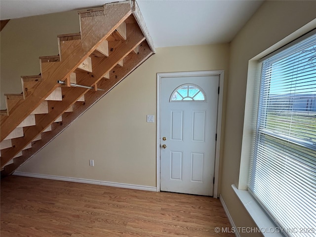 34 S Mount Calvary Rd, Hendrix, OK 74741 - entrance foyer featuring light wood-type flooring, stairway, and baseboards