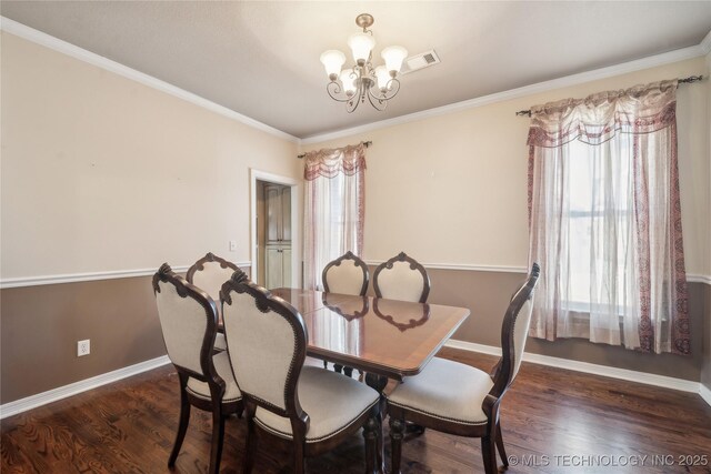 11727 S 91st E Ave, Bixby, OK 74008 - dining area with a chandelier, baseboards, wood finished floors, and crown molding
