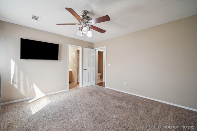 11727 S 91st E Ave, Bixby, OK 74008 - unfurnished bedroom with light colored carpet, baseboards, connected bathroom, and ceiling fan