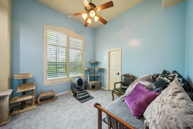 10848 S 95th E Ave, Tulsa, OK 74133 - bedroom featuring ceiling fan, lofted ceiling, baseboards, and carpet