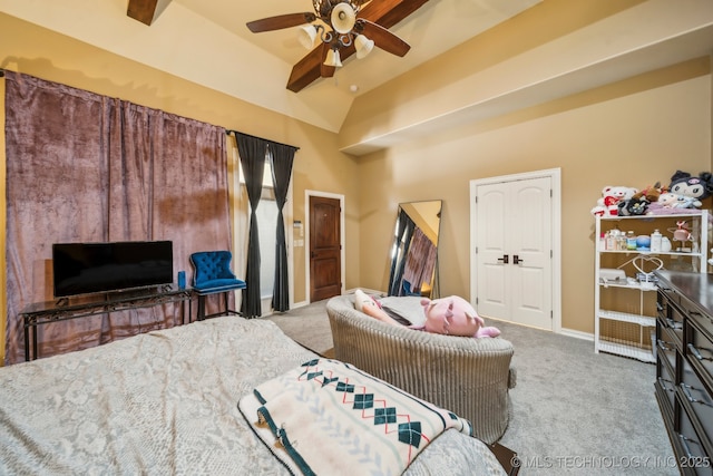 10848 S 95th E Ave, Tulsa, OK 74133 - bedroom featuring baseboards, carpet floors, ceiling fan, and high vaulted ceiling