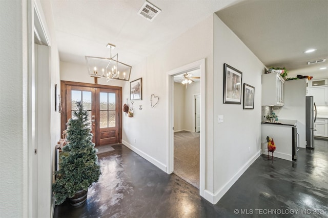 11210 W 178th St, Skiatook, OK 74070 - entrance foyer with finished concrete floors, baseboards, a chandelier, recessed lighting, and ceiling fan