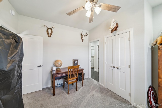 11210 W 178th St, Skiatook, OK 74070 - home office with carpet, a ceiling fan, and baseboards
