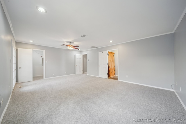 6924 S Knoxville Ave, Tulsa, OK 74136 - empty room with crown molding, ceiling fan, recessed lighting, and light carpet