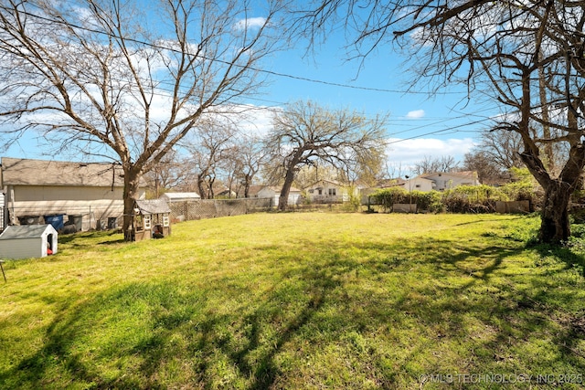 view of yard featuring an outbuilding and a fenced backyard