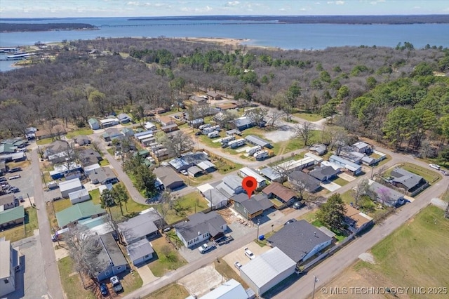 62 Jolene Reid Rd, Mead, OK 73449 - drone / aerial view with a residential view, a wooded view, and a water view