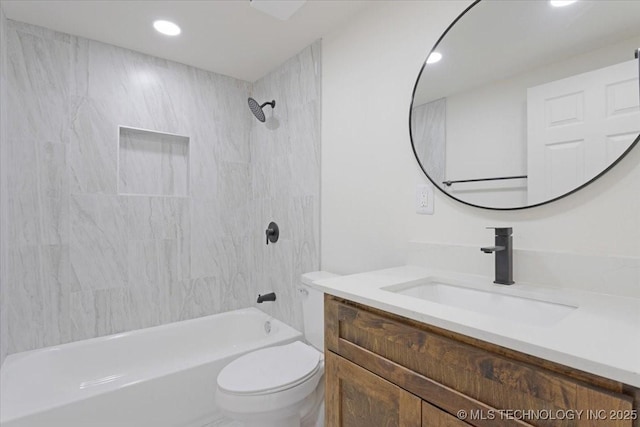 62 Jolene Reid Rd, Mead, OK 73449 - full bathroom with recessed lighting, vanity, toilet, and shower / bathing tub combination