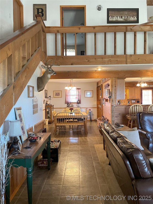 9097 N 50th W St, Sperry, OK 74073 - living area with a chandelier and a towering ceiling