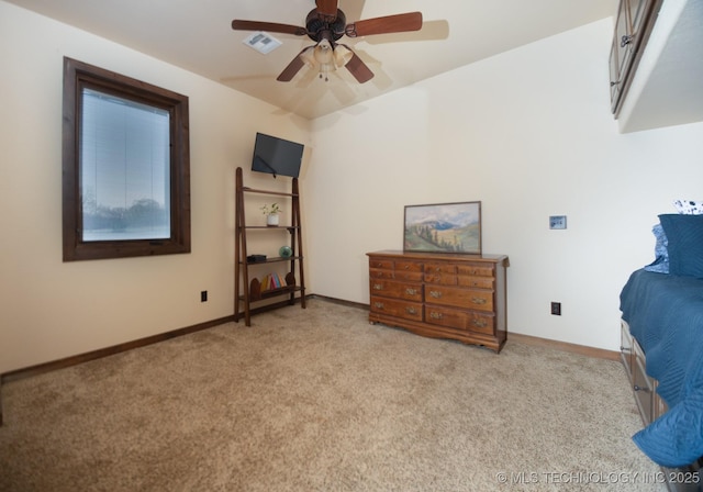 358653 E 5700th Rd, Jennings, OK 74038 - interior space featuring carpet, visible vents, baseboards, and ceiling fan