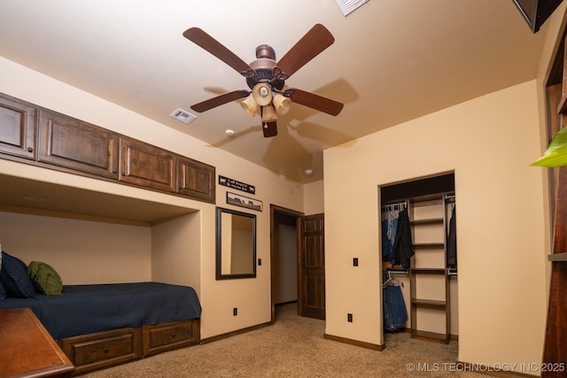 358653 E 5700th Rd, Jennings, OK 74038 - bedroom featuring a spacious closet, visible vents, a closet, baseboards, and light colored carpet