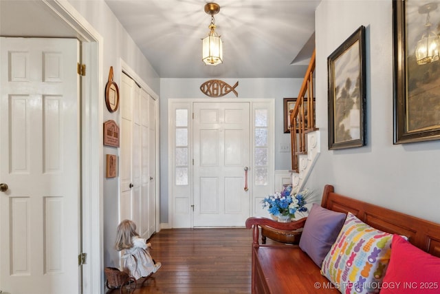 108 S Bettes Ave, Wagoner, OK 74467 - foyer entrance with dark wood-style flooring and stairway