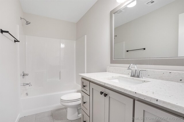 23192 E 106th St S, Broken Arrow, OK 74014 - full bath featuring toilet, vanity, shower / bathing tub combination, tile patterned flooring, and visible vents