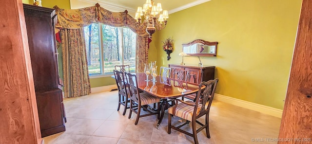 23280 E Horseshoe Bend Rd, Park Hill, OK 74451 - dining area featuring crown molding, a chandelier, and tile patterned flooring