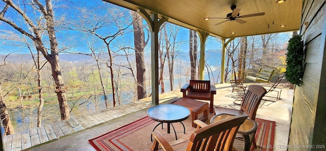 23280 E Horseshoe Bend Rd, Park Hill, OK 74451 - wooden terrace featuring ceiling fan