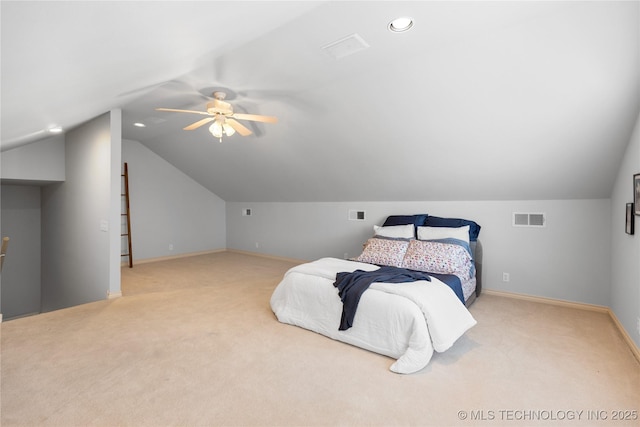 8315 N 99th E Ave, Owasso, OK 74055 - carpeted bedroom featuring lofted ceiling, ceiling fan, and recessed lighting