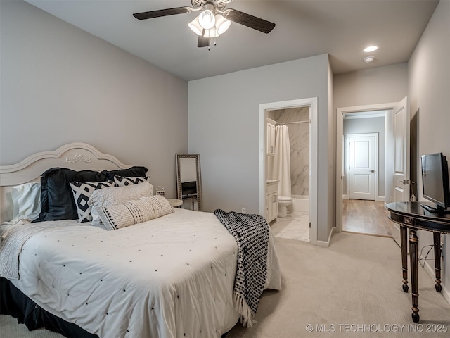 5519 E 123rd St S, Bixby, OK 74008 - bedroom featuring ensuite bath, ceiling fan, and light colored carpet