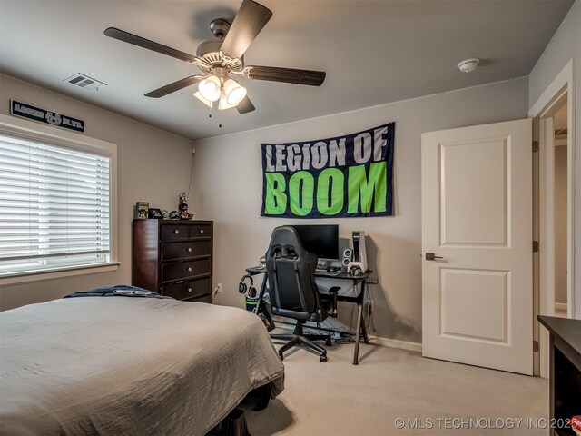 5519 E 123rd St S, Bixby, OK 74008 - bedroom with light carpet, ceiling fan, and a desk